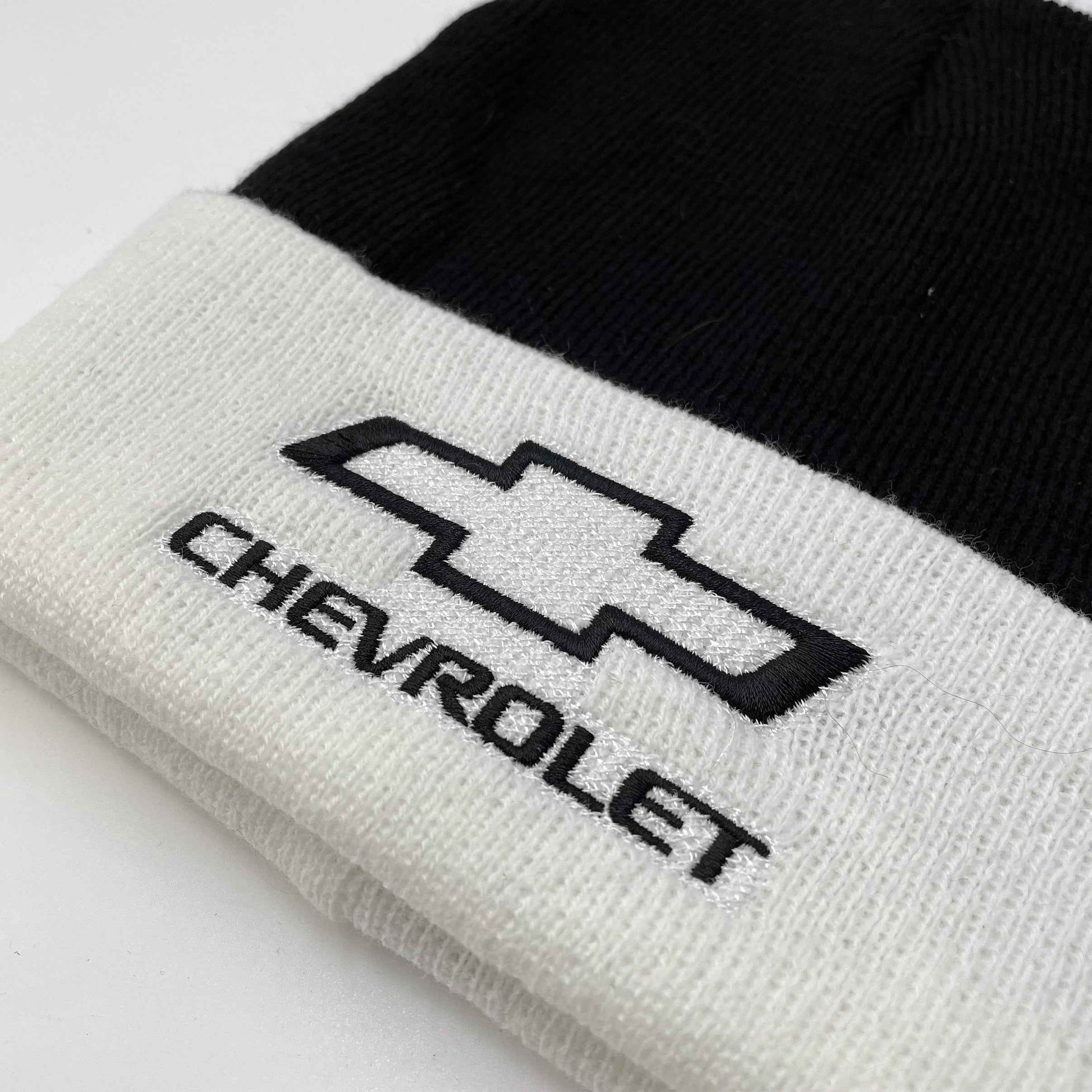 Chevrolet Bowtie Logo Embroidered Cuffed Beanie | White & Black