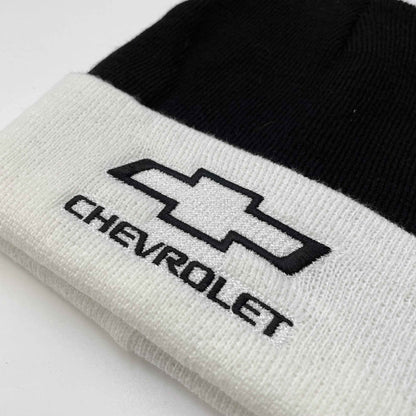 Chevrolet Bowtie Logo Embroidered Cuffed Beanie | White & Black