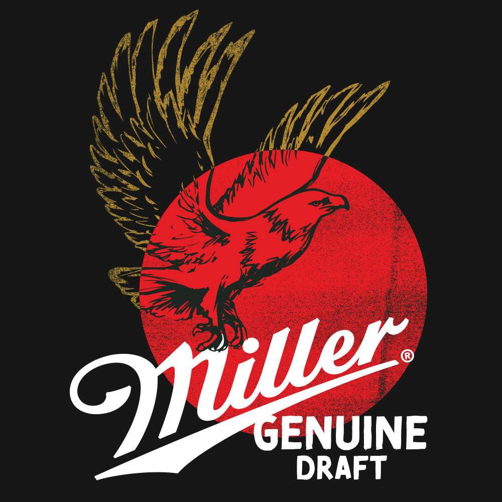 Miller Genuine Draft eagle T-shirt front graphic with red eagle and yellow wings