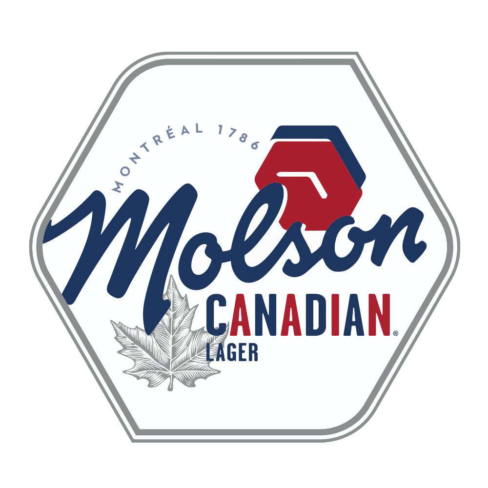 White T-shirt front close-up of Molson Canadian Lager emblem