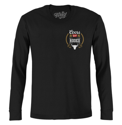 Coors Banquet Rodeo Bull Double-Sided Long Sleeve T-Shirt | Black