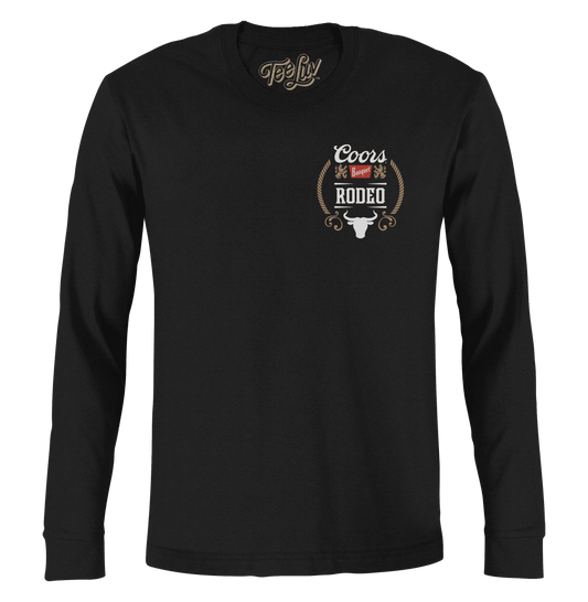 Black long-sleeve T-shirt with front Coors Banquet Rodeo graphic