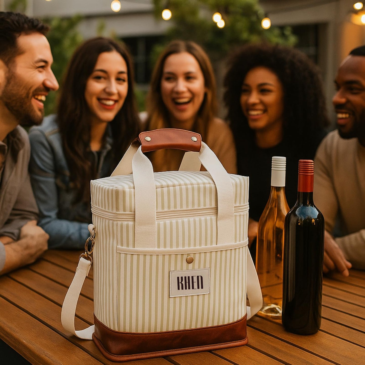 Khen 2-Bottle Wine Carrier Tote | Insulated Leakproof Cooler Bag | Canvas & Vegan Leather - Niksstuff