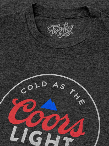 Charcoal heather crewneck T-shirt with TeF... neck print above Coors Light graphic