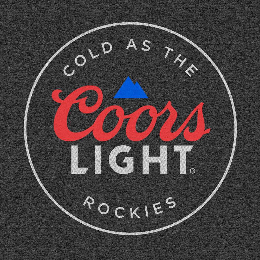 Charcoal T-shirt with circular Coors Light logo and Cold as the Rockies text