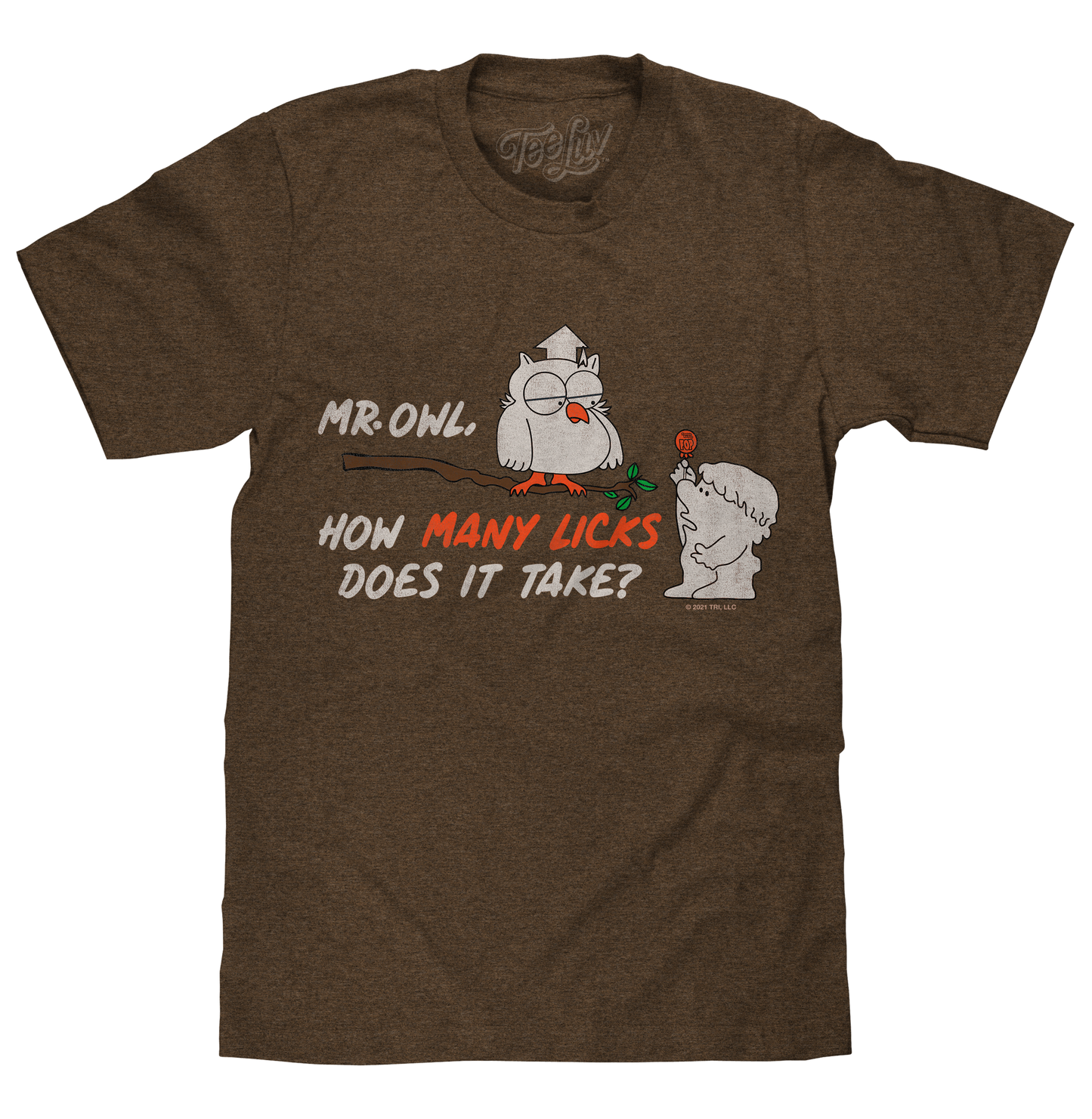 Tootsie Pop Mr. Owl 'How Many Licks?' T-Shirt – Heather Brown