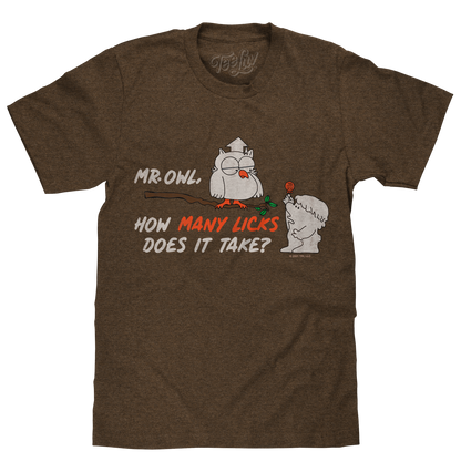 Tootsie Pop Mr. Owl 'How Many Licks?' T-Shirt – Heather Brown