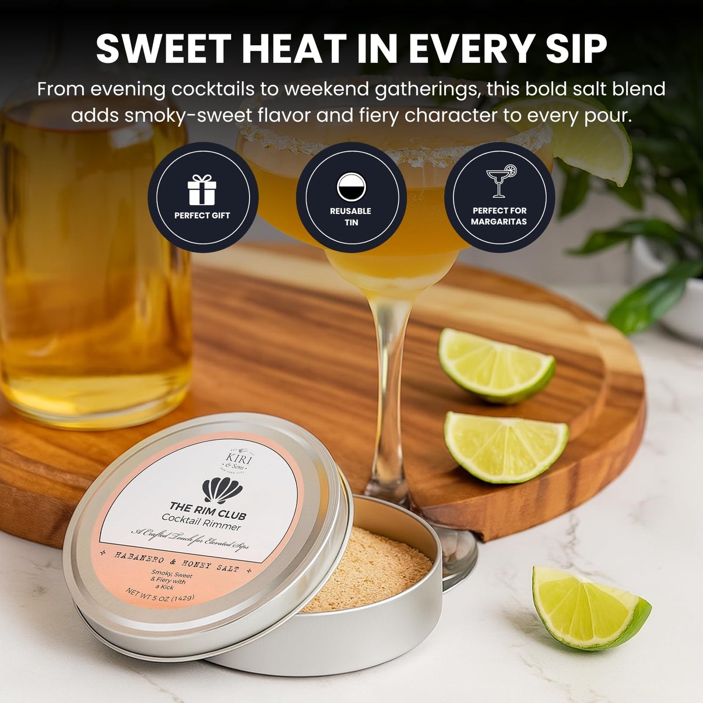 Kiri & Sons Habanero & Honey Margarita Salt Rimmer – Spicy-Sweet Cocktail Rim Salt | 5oz Tin
