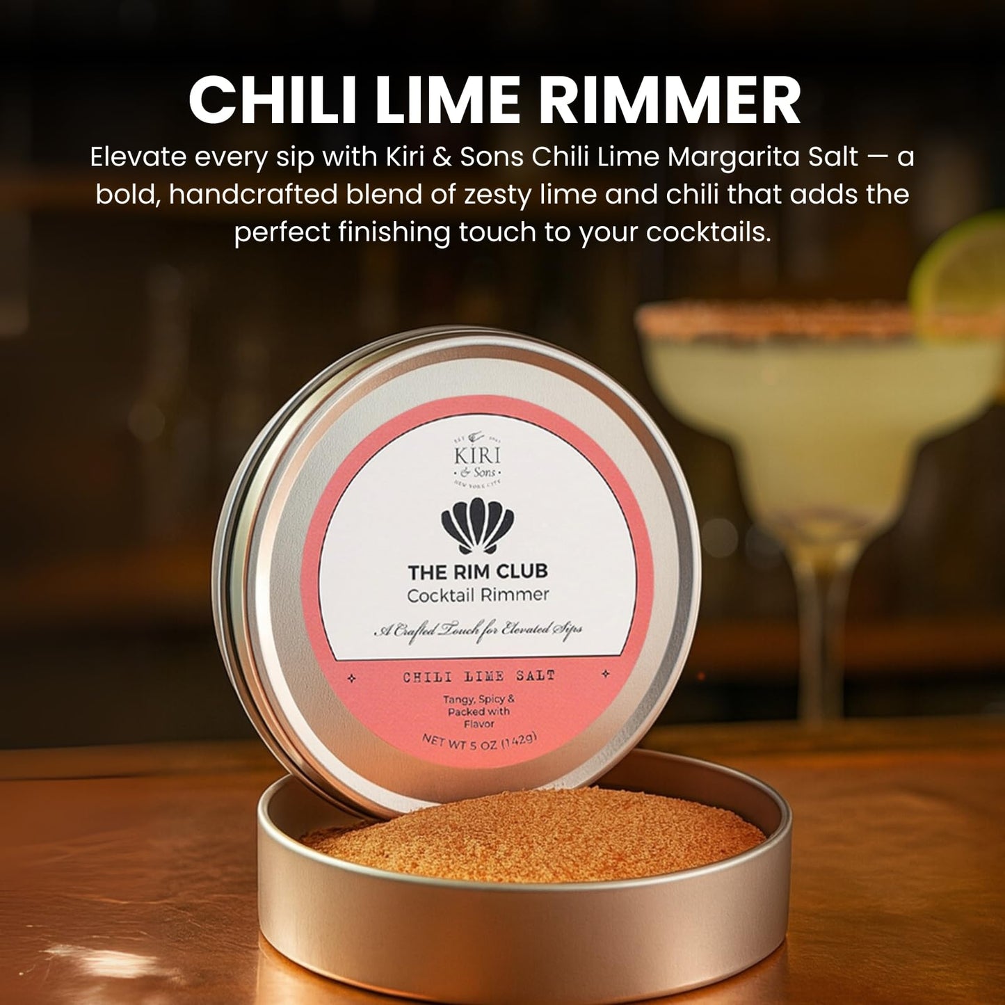 Kiri & Sons Chili Lime Margarita Salt Rimmer – Spicy Cocktail Rim Salt | 5oz Tin