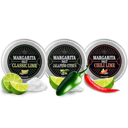 Kiri & Sons Margarita Salt Rimmer 3-Pack – Classic Lime, Chili Lime & Jalapeño Citrus | Gift Set