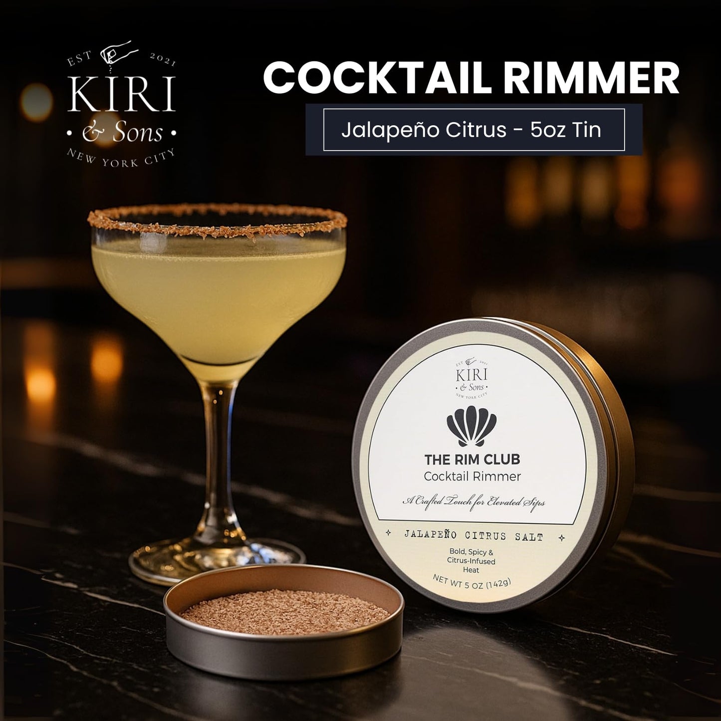 Kiri & Sons Jalapeño Citrus Margarita Salt Rimmer – Spicy Cocktail Rim Salt | 5oz Tin