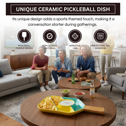 Khen Ceramic Pickleball Paddle Dish – Serving Tray for Dips, Snacks & Condiments | Gift Idea
