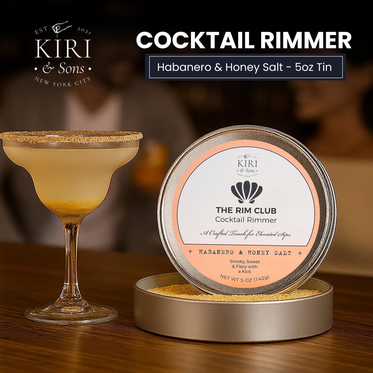 Kiri & Sons Habanero & Honey Margarita Salt Rimmer – Spicy-Sweet Cocktail Rim Salt | 5oz Tin