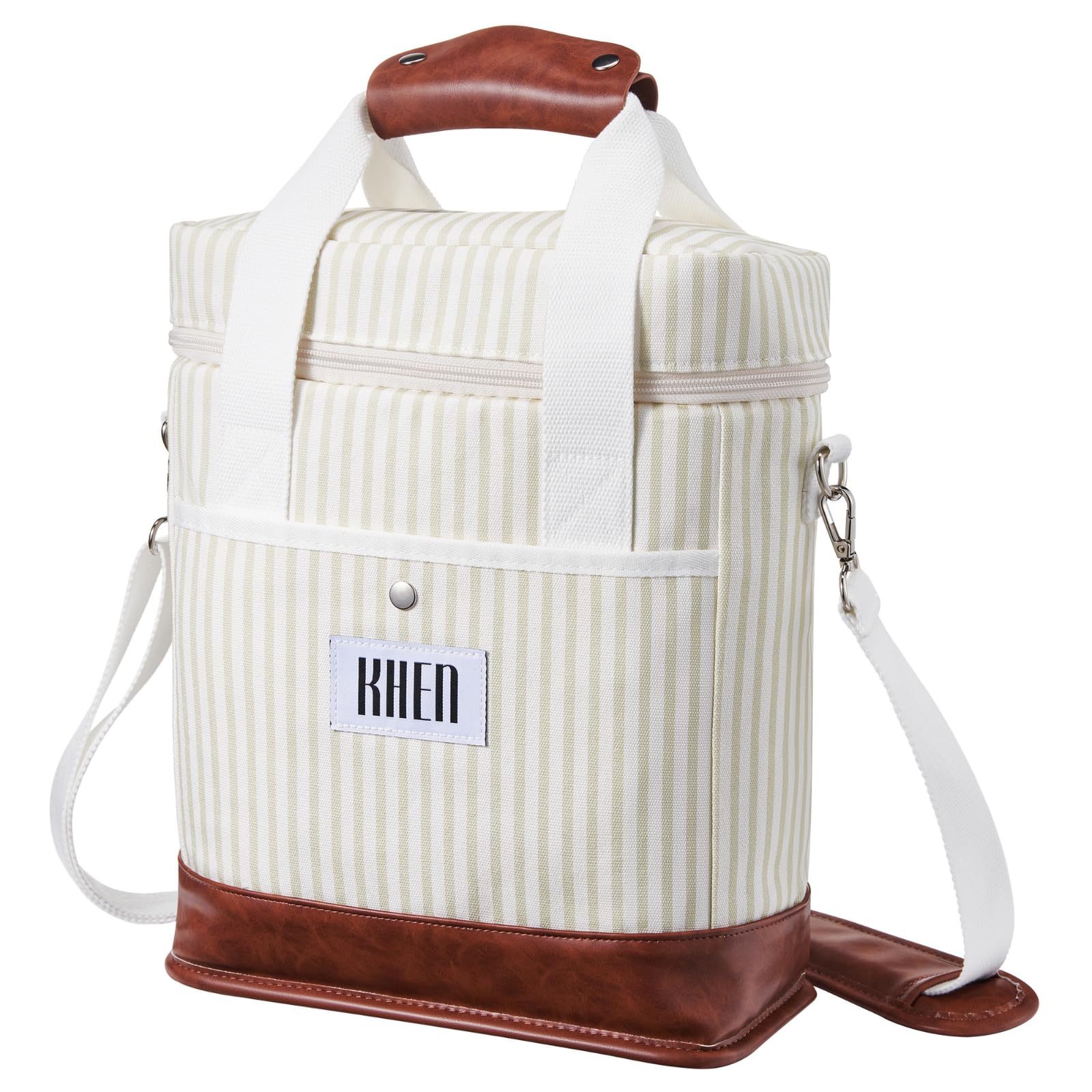 Khen 2-Bottle Wine Carrier Tote | Insulated Leakproof Cooler Bag | Canvas & Vegan Leather - Niksstuff