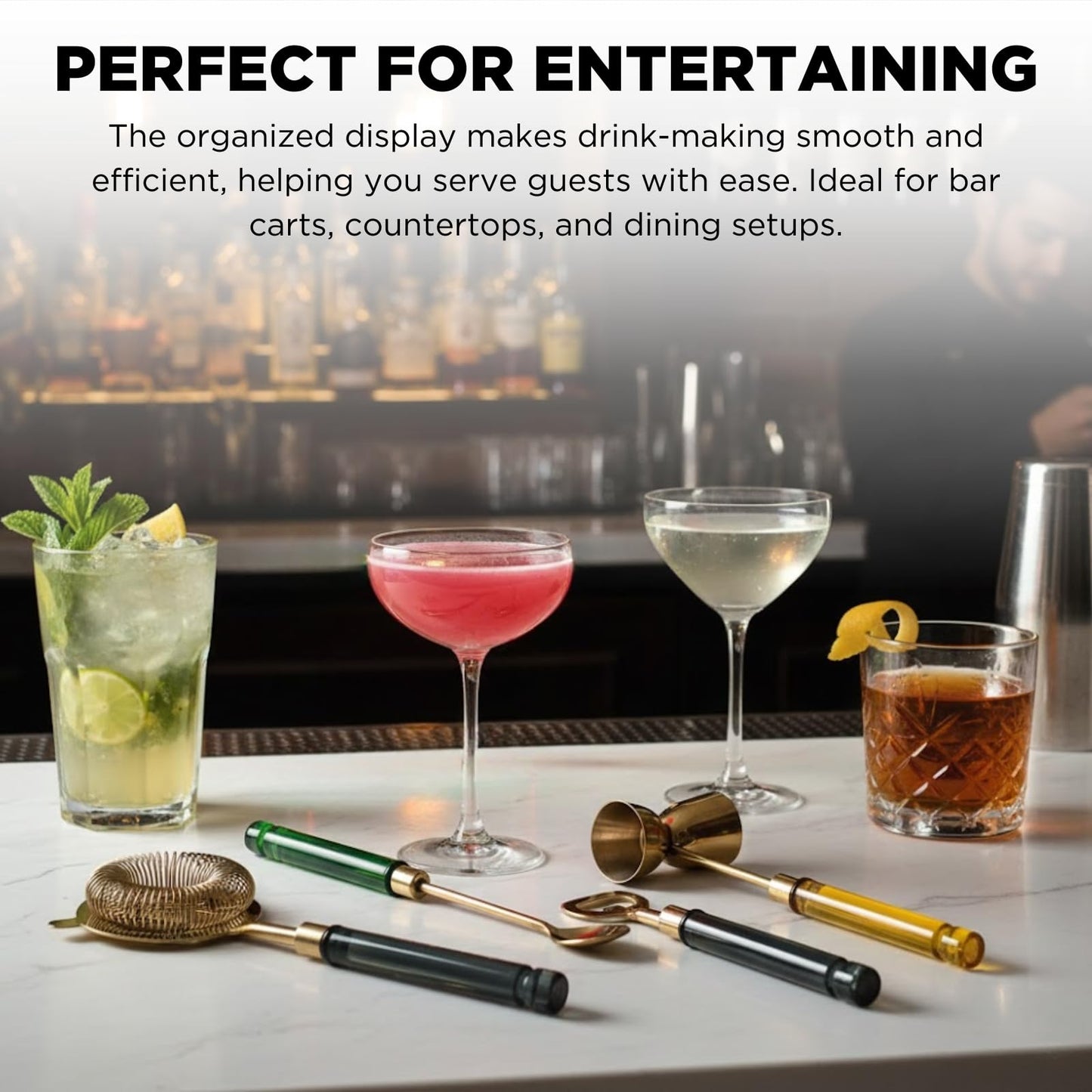 5-Piece Gold Bartender Kit with Stand | Colorful Resin Handles | Gold-Finished Steel | Gift-Ready
