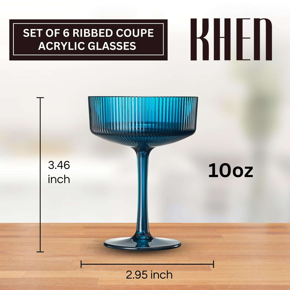 Single blue ribbed coupe acrylic glass with fluted texture and wide bowl