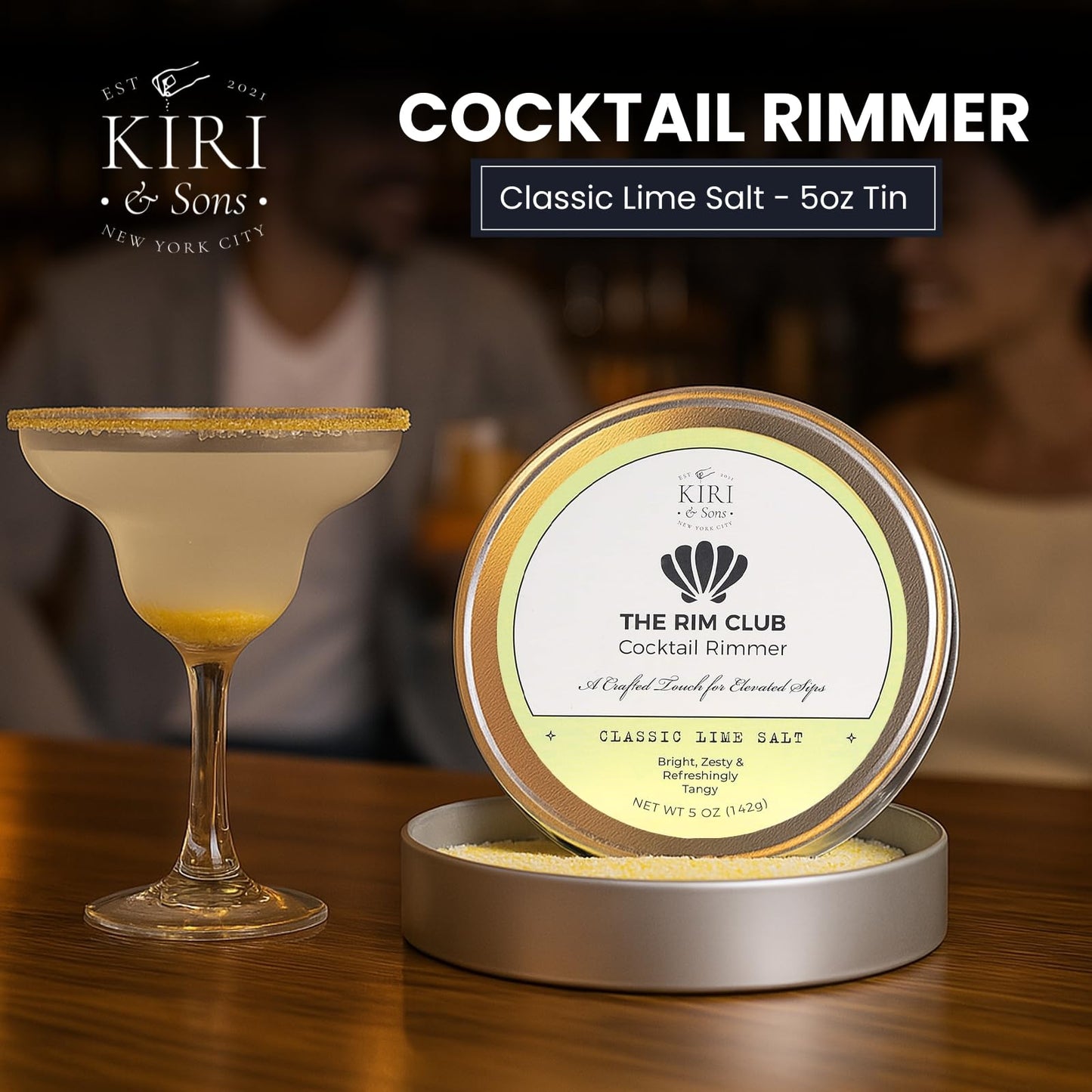 Kiri & Sons Classic Lime Margarita Salt Rimmer – Cocktail Rim Salt | 5oz Tin