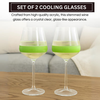 Khen Stemmed Acrylic Cooling Wine Glasses | Set of 2 | 14oz | Green | Break-Resistant | Freezer Safe - Niksstuff