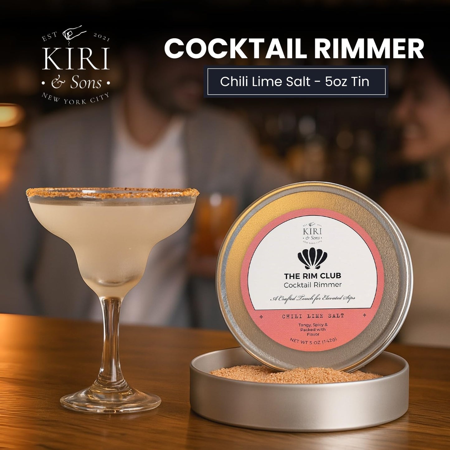 Kiri & Sons Chili Lime Margarita Salt Rimmer – Spicy Cocktail Rim Salt | 5oz Tin
