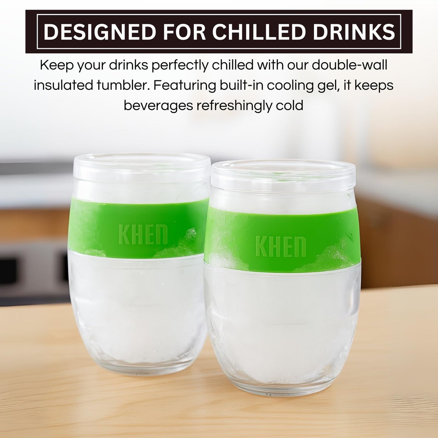 Khen Stemless Acrylic Cooling Wine Glasses | Set of 2 | 14oz | Green | BPA-Free | Freezer Safe - Niksstuff
