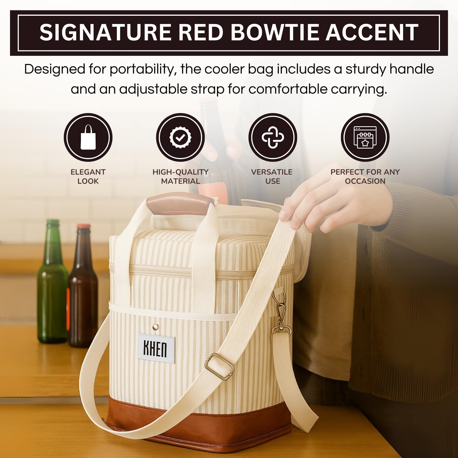 Khen 2-Bottle Wine Carrier Tote | Insulated Leakproof Cooler Bag | Canvas & Vegan Leather - Niksstuff