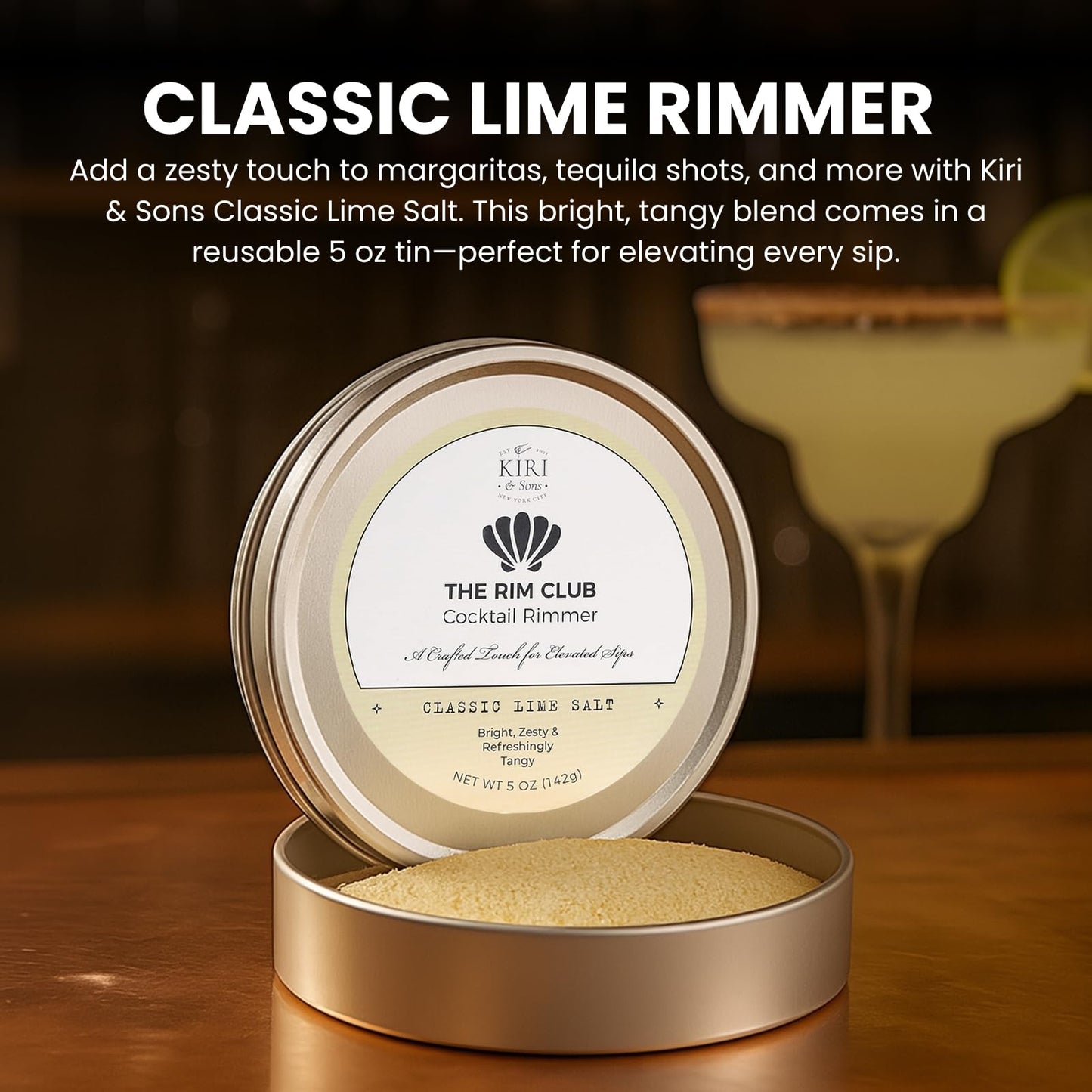 Kiri & Sons Classic Lime Margarita Salt Rimmer – Cocktail Rim Salt | 5oz Tin