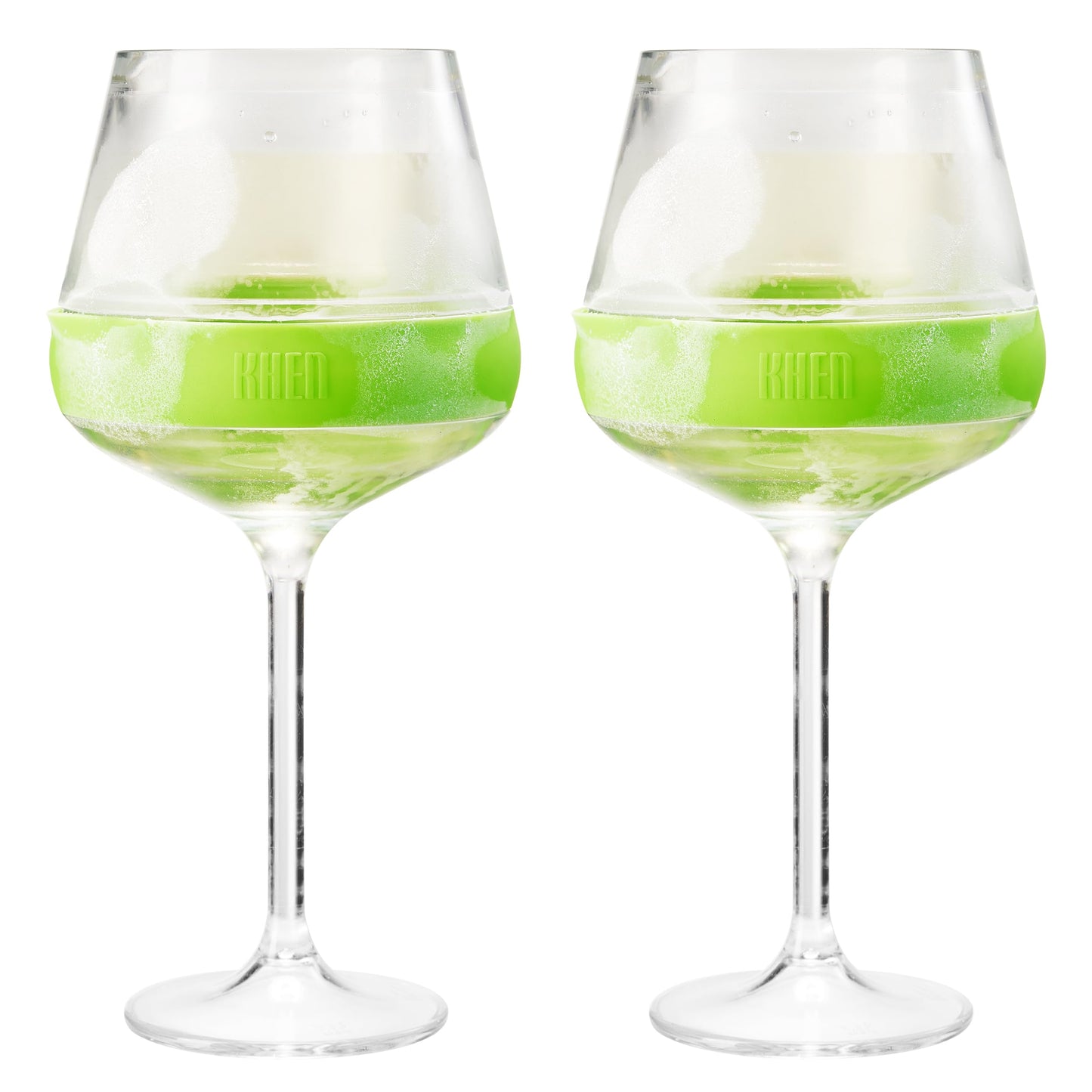 Khen Stemmed Acrylic Cooling Wine Glasses | Set of 2 | 14oz | Green | Break-Resistant | Freezer Safe - Niksstuff