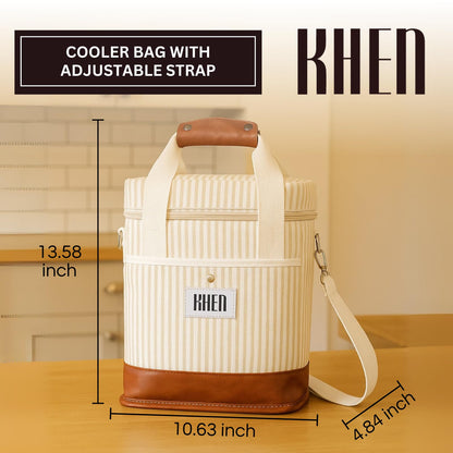 Khen 2-Bottle Wine Carrier Tote | Insulated Leakproof Cooler Bag | Canvas & Vegan Leather - Niksstuff