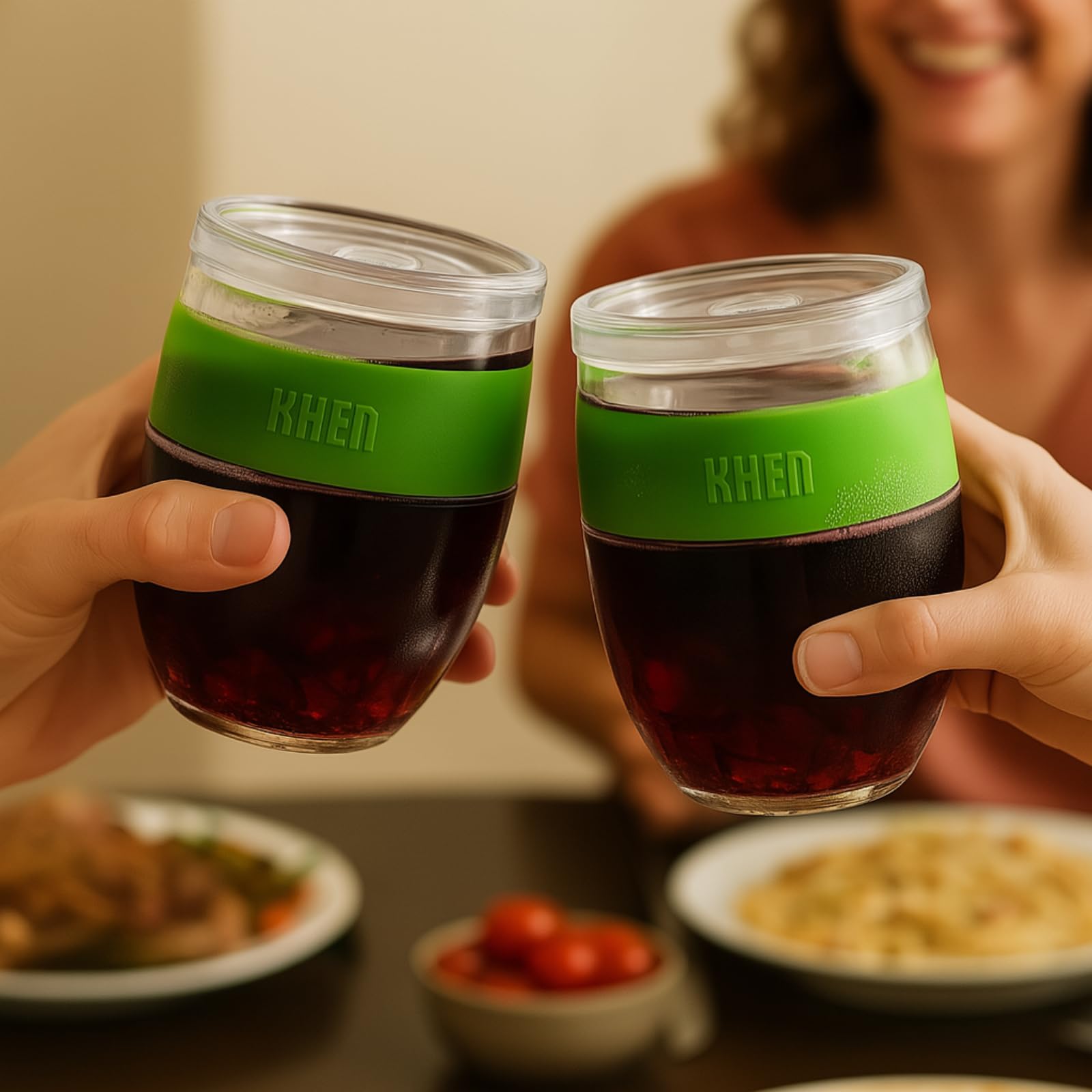 Khen Stemless Acrylic Cooling Wine Glasses | Set of 2 | 14oz | Green | BPA-Free | Freezer Safe - Niksstuff