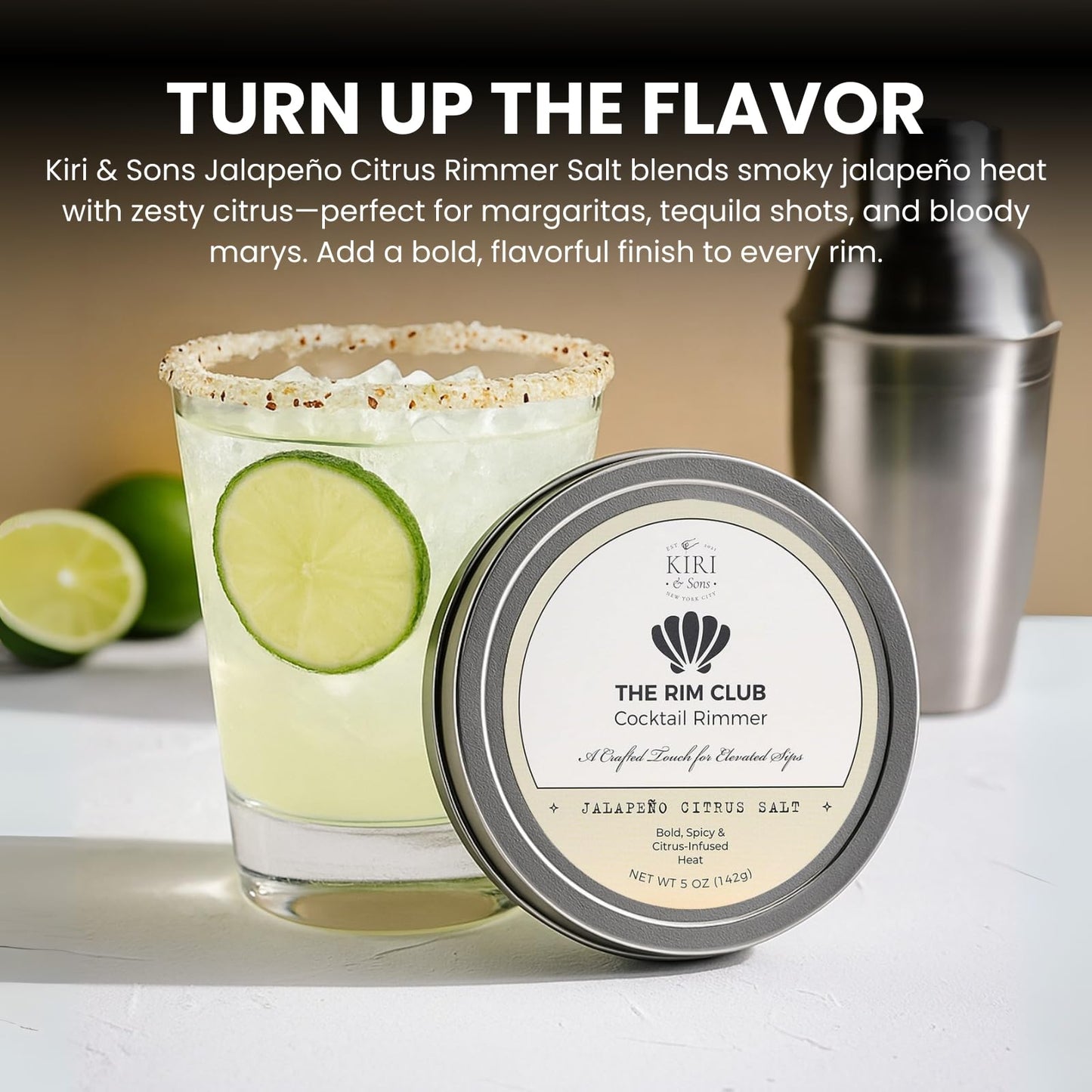 Kiri & Sons Jalapeño Citrus Margarita Salt Rimmer – Spicy Cocktail Rim Salt | 5oz Tin