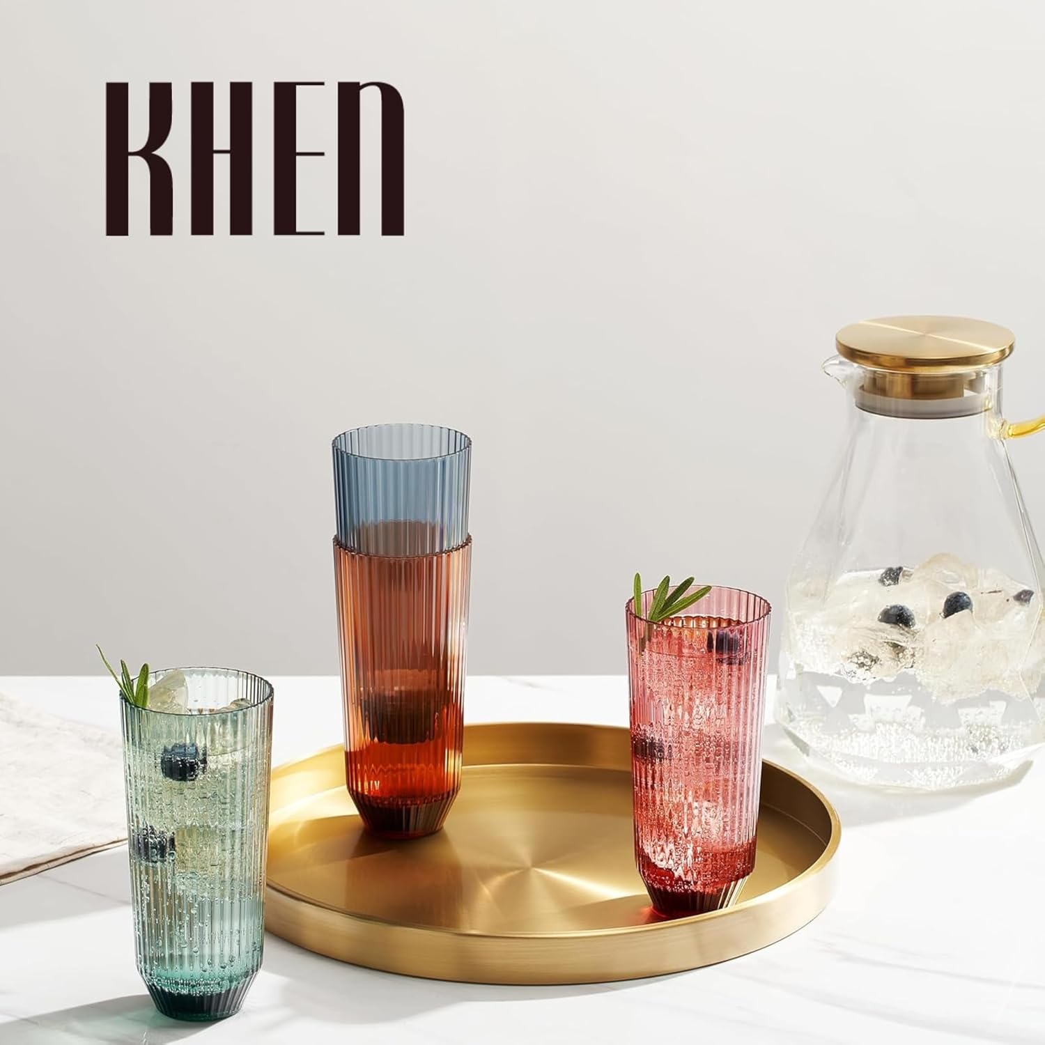 Khen Ribbed Drinking Glasses | Set of 4 | Shatterproof Tritan Acrylic | Indoor & Outdoor | Khen Site - Niksstuff