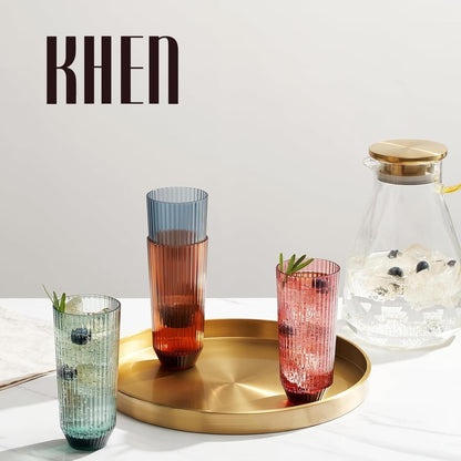 Khen Ribbed Drinking Glasses | Set of 4 | Shatterproof Tritan Acrylic | Indoor & Outdoor | Khen Site - Niksstuff