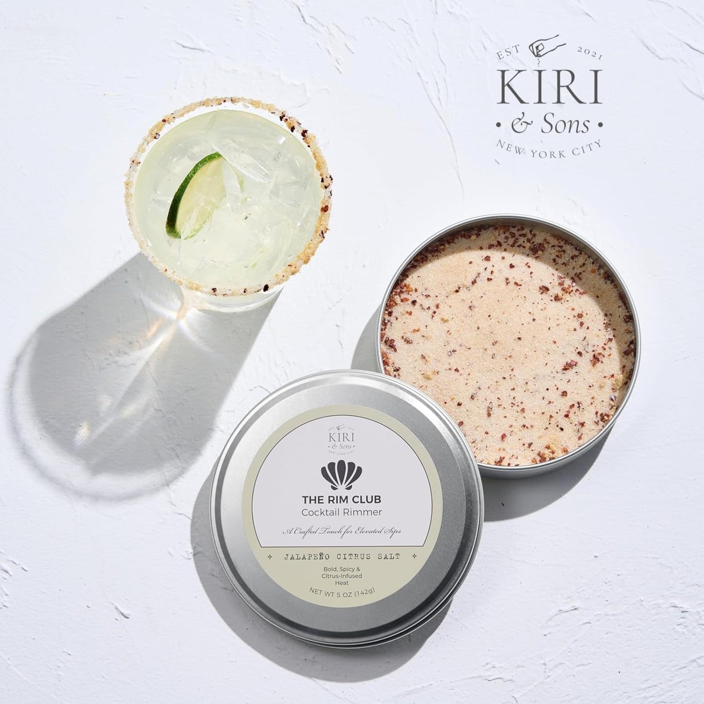 Kiri & Sons Jalapeño Citrus Margarita Salt Rimmer – Spicy Cocktail Rim Salt | 5oz Tin