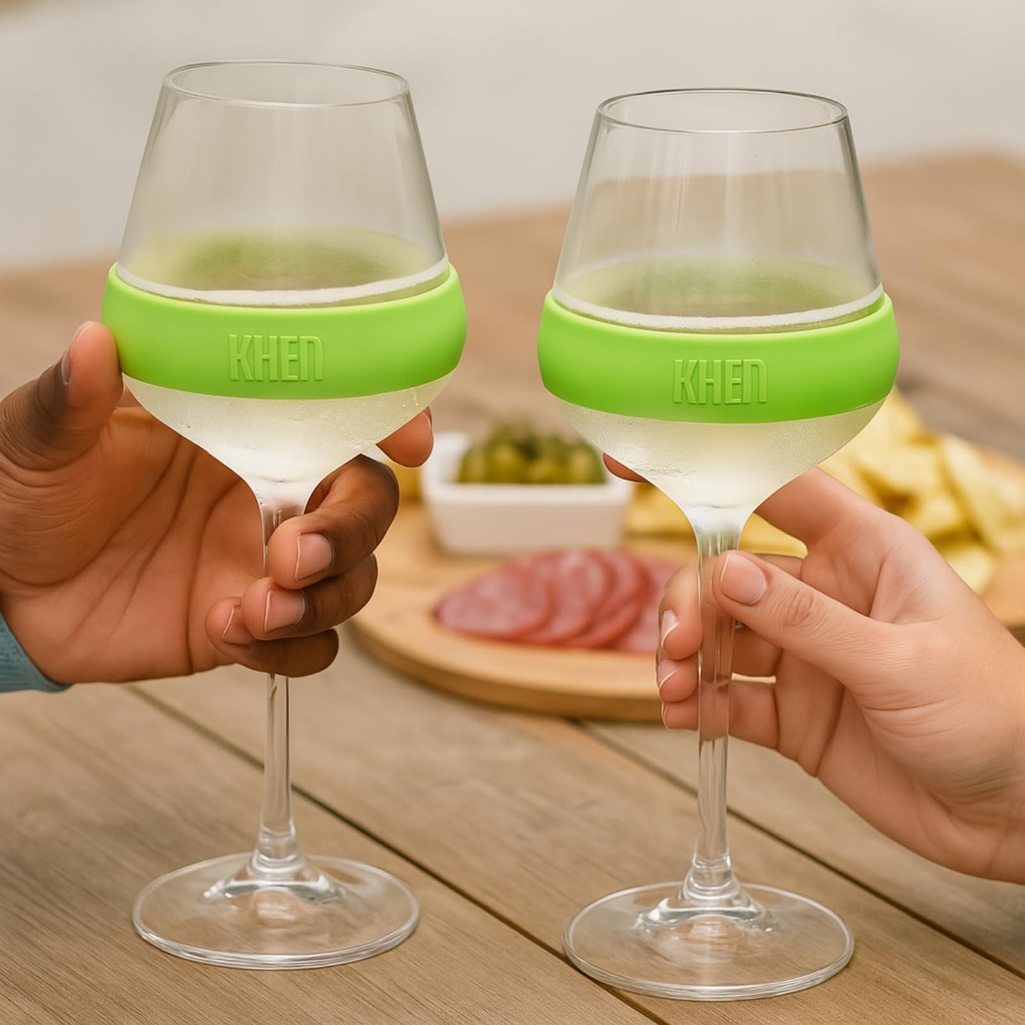 Khen Stemmed Acrylic Cooling Wine Glasses | Set of 2 | 14oz | Green | Break-Resistant | Freezer Safe - Niksstuff