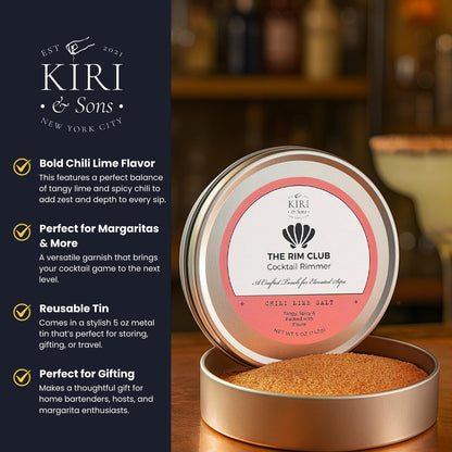 Kiri & Sons Chili Lime Margarita Salt Rimmer – Spicy Cocktail Rim Salt | 5oz Tin