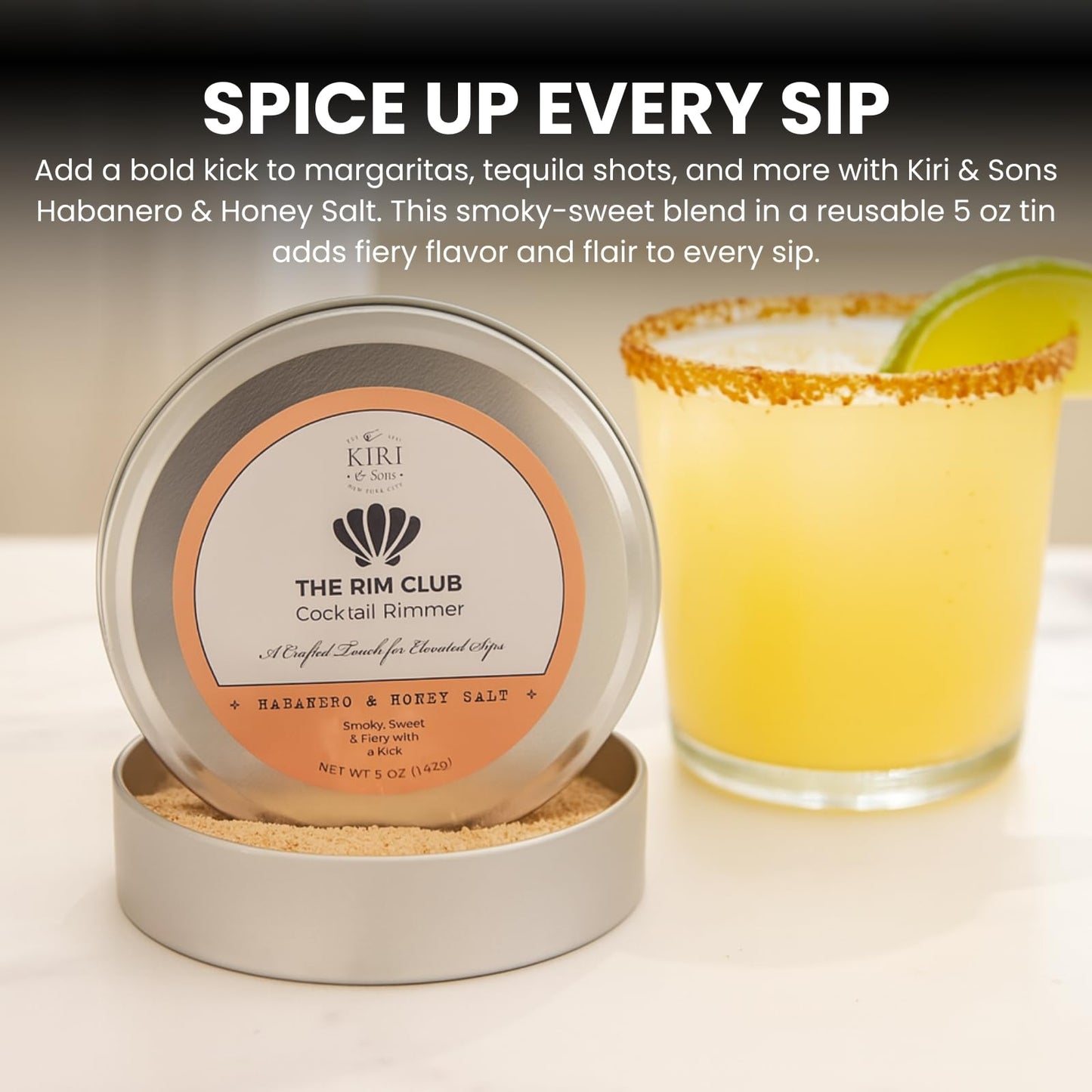 Kiri & Sons Habanero & Honey Margarita Salt Rimmer – Spicy-Sweet Cocktail Rim Salt | 5oz Tin