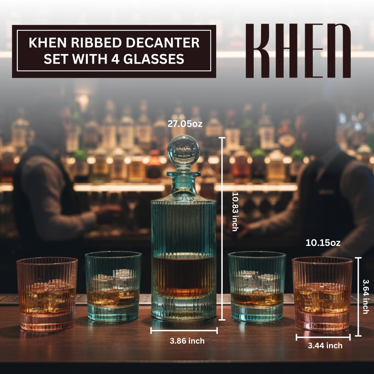 Khen Ribbed Glass Decanter Set with 4 Glasses
