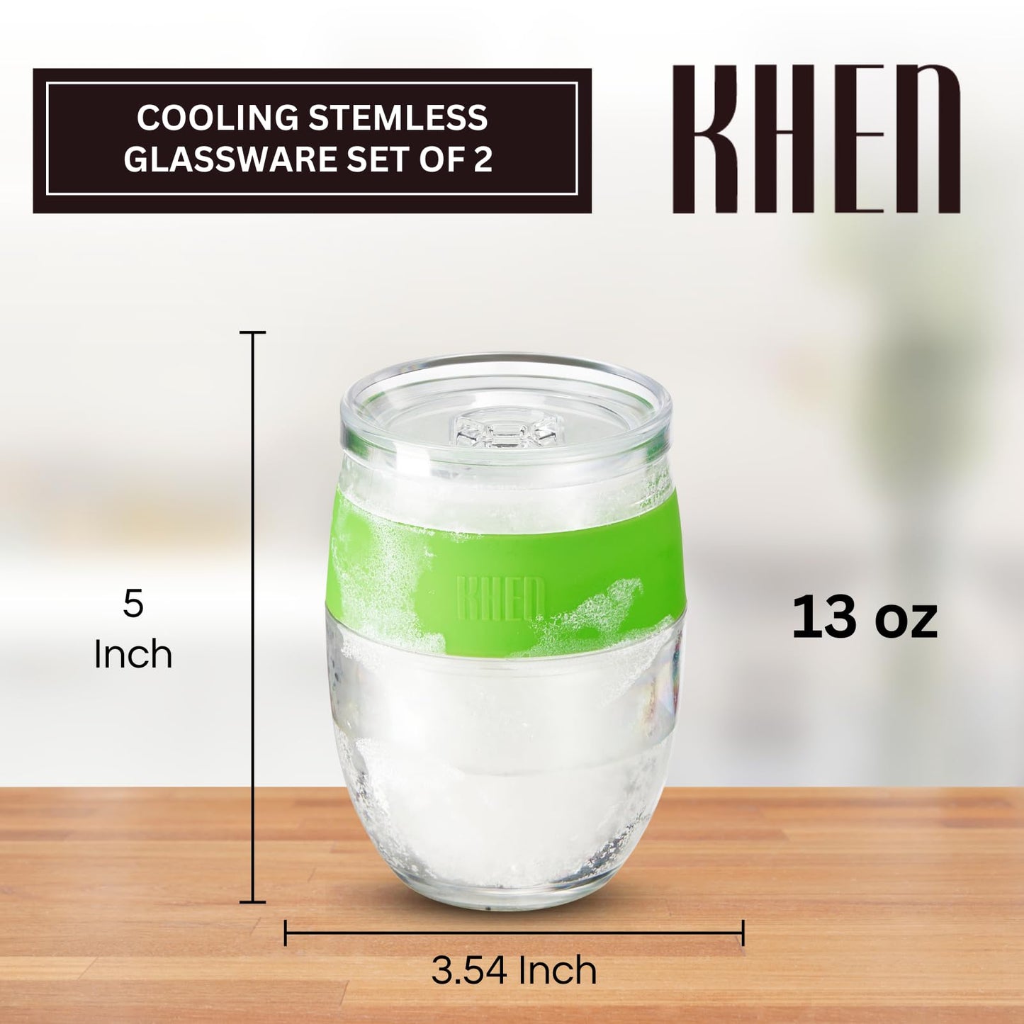 Khen Stemless Acrylic Cooling Wine Glasses | Set of 2 | 14oz | Green | BPA-Free | Freezer Safe - Niksstuff