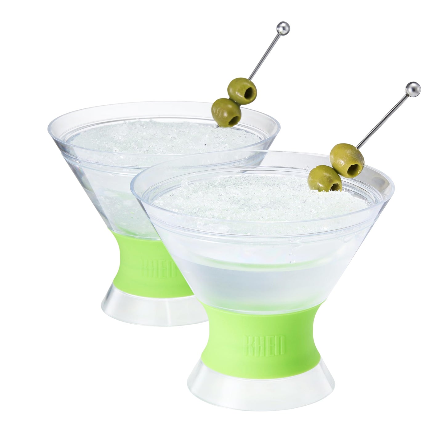 Khen Cooling Martini Glasses | Set of 2 | 10oz | Double-Wall Insulated | Shatterproof Acrylic | Frosted Base - Niksstuff