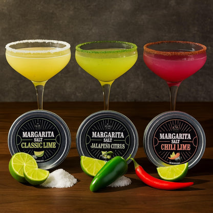 Kiri & Sons Margarita Salt Rimmer 3-Pack – Classic Lime, Chili Lime & Jalapeño Citrus | Gift Set