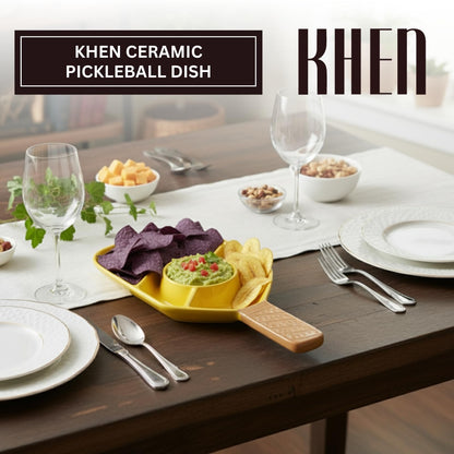 Khen Ceramic Pickleball Paddle Dish – Serving Tray for Dips, Snacks & Condiments | Gift Idea