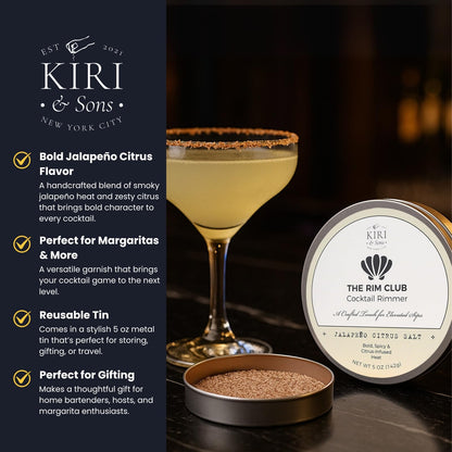 Kiri & Sons Jalapeño Citrus Margarita Salt Rimmer – Spicy Cocktail Rim Salt | 5oz Tin