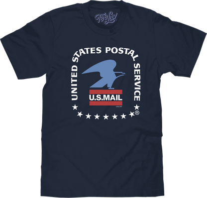 Navy T-shirt with U.S. Mail eagle and States Postal Service front graphic