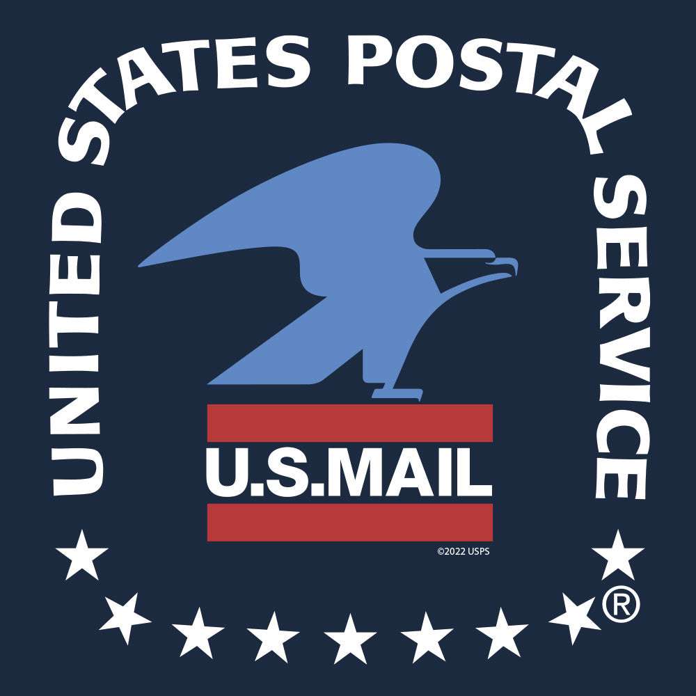 Navy T-shirt close-up: U.S. Mail eagle emblem with States Postal Service text