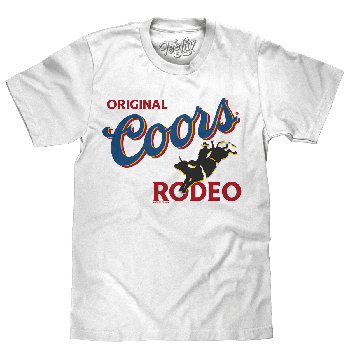 White crew-neck T-shirt with Coors Original rodeo graphic and horse riders