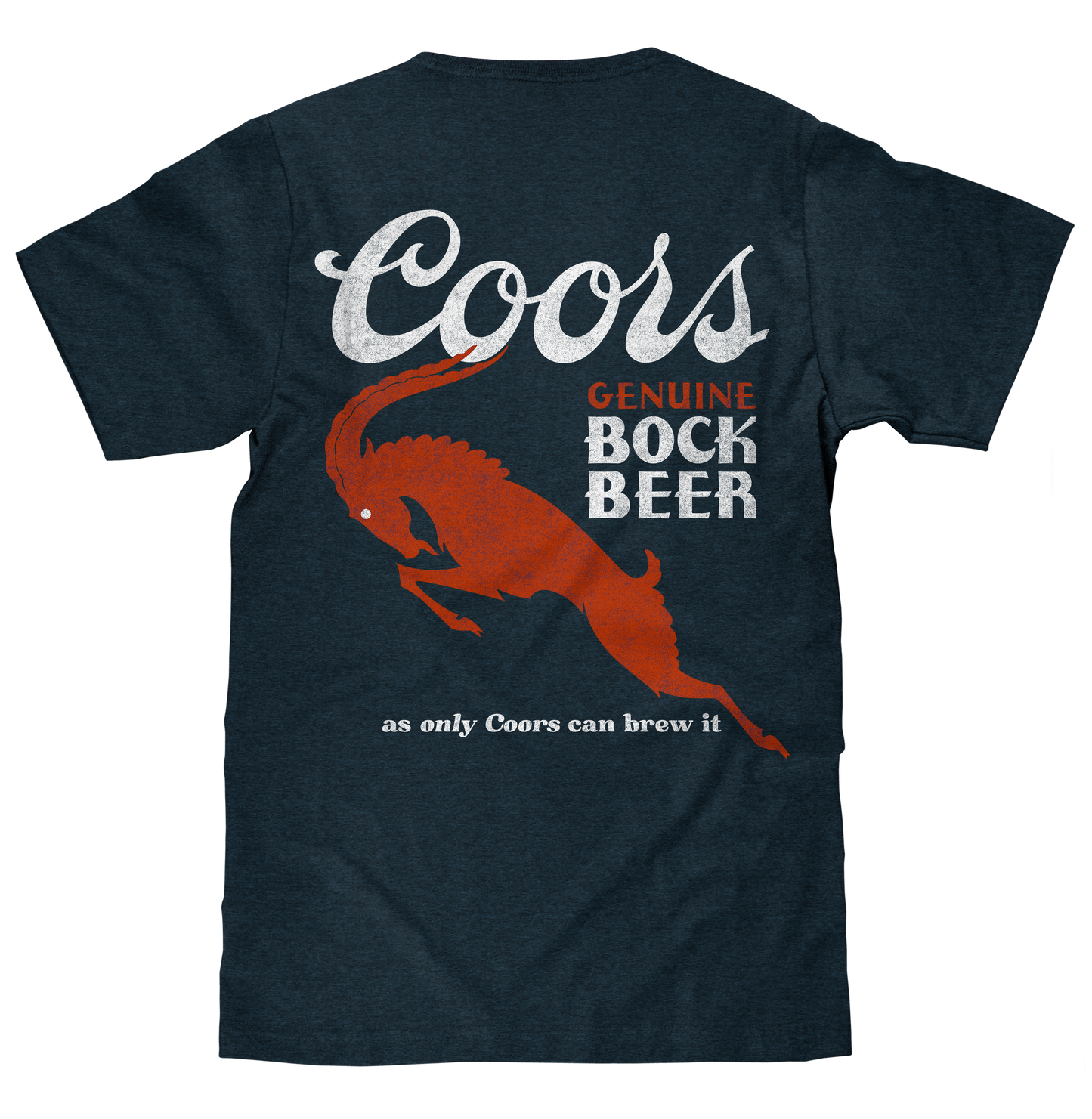 Coors Genuine Bock Beer T-Shirt | Distressed Front & Back Print | Denim Black Heather
