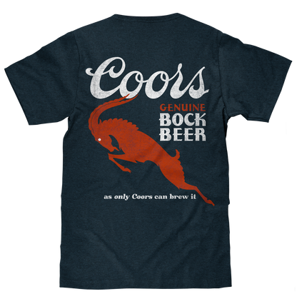 Coors Genuine Bock Beer T-Shirt | Distressed Front & Back Print | Denim Black Heather