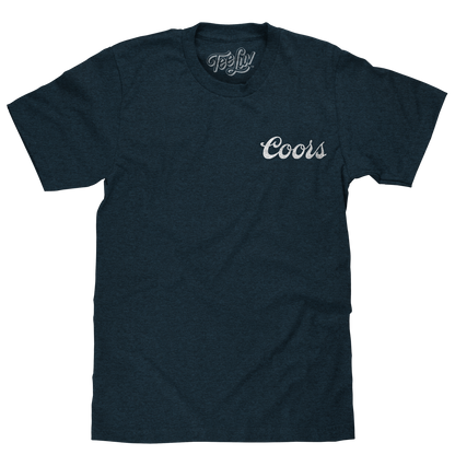 Coors Genuine Bock Beer T-Shirt | Distressed Front & Back Print | Denim Black Heather
