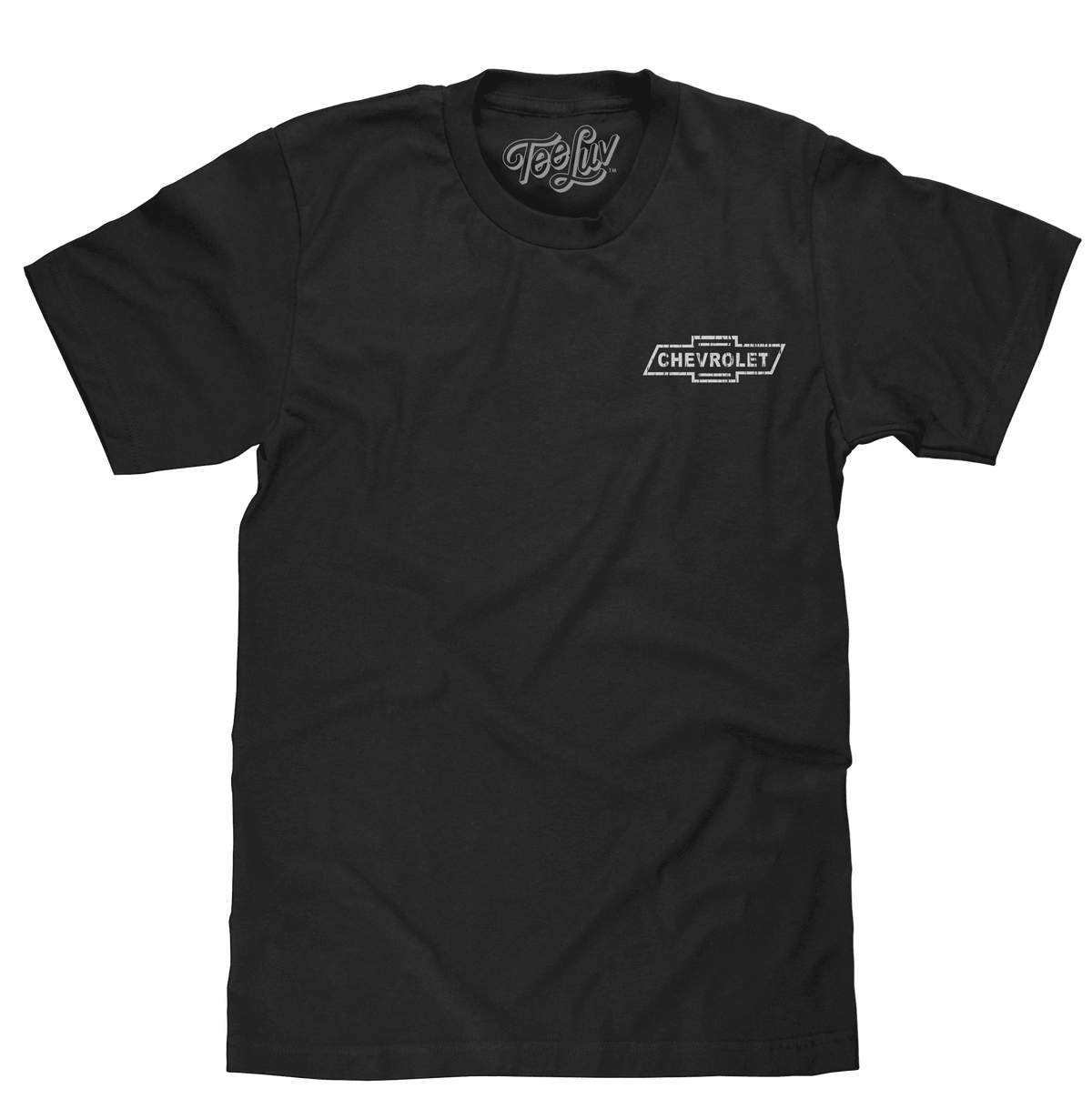 Black Chevrolet T-shirt with small front chest logo and crew neck