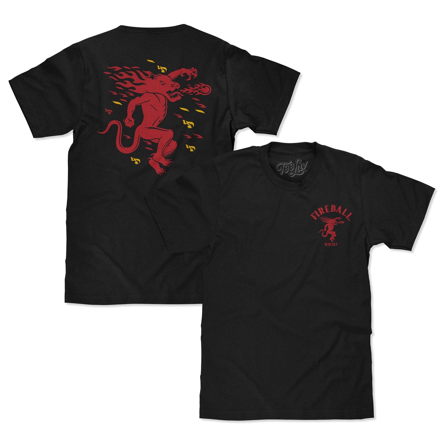 Fireball Whisky Dragon Mascot Double-Sided T-Shirt – Black